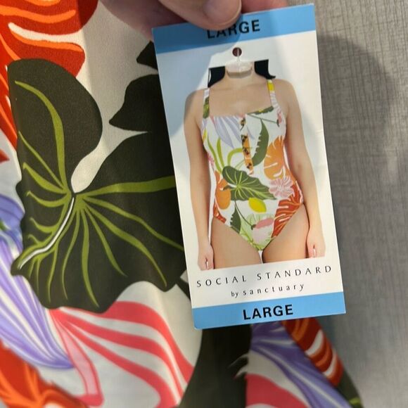 NEW Social Standard by Sanctuary Womens Button Front One-Piece Swimsuit Sz Large - Picture 5 of 10